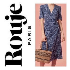 Rouje Navy Floral Gabin Wrap Dress - Size 38